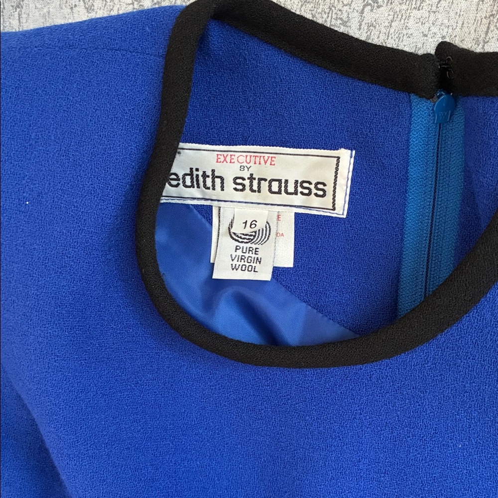 Elegant Blue Long Sleeve Dress; 100% Wool Crepe Midi Sheath Dress; Lined; Sz:16 - Picture 2 of 10
